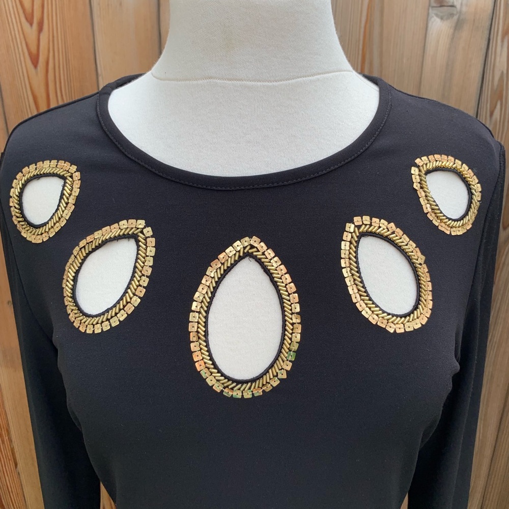 Joseph Ribkoff black top with gold cutouts